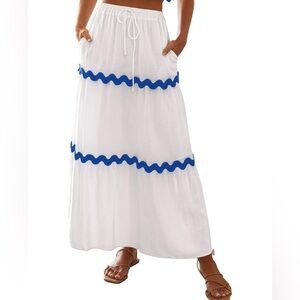 NEW High Waist Ric Rac Ruffle Long Pockets Maxi Skirt L